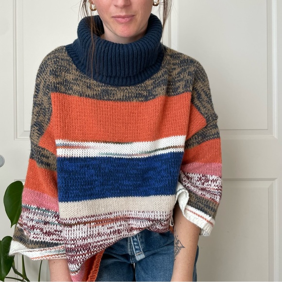 Urban Outfitters Striped Sweater Shirt Wide Sleeves Chunky Knit Long Sleeve - Picture 2 of 16